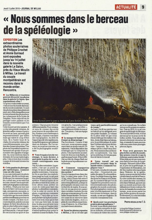 Article interview paru dans le Journal de Millau du 5 juillet 2018 dans le cadre de l'exposition à la galerie du "Salon" (avec une photo d'illustration).(Journal de Millau du 05 Juillet 2018)